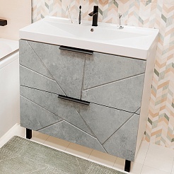 Mixline Тумба под раковину Гранд 80 бетон/белая – фотография-3