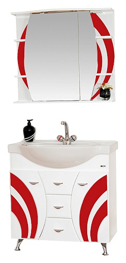 Misty Зеркальный шкаф Каролина 80 R красное стекло – фотография-2