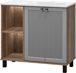 Brevita Тумба под раковину Lumus 90 R с подсветкой серая/дуб галифакс олово – фотография-5