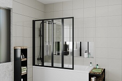 Ceruttispa Шторка на ванну Bouna-B 8325 профиль черный стекло прозрачное – фотография-3