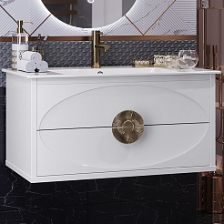 Opadiris Мебель для ванной Ибица 90 с овальным зеркалом подвесная белая/золото – фотография-5