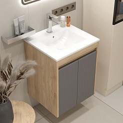 Teymi Тумба с раковиной Netta 50 Волна подвесная дуб/графит – фотография-5