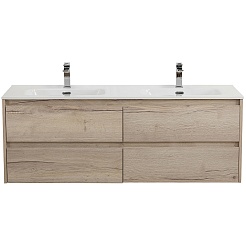 BelBagno Тумба с раковиной Kraft 140 подвесная 4 ящика Rovere Galifax Bianco двойная раковина – фотография-2