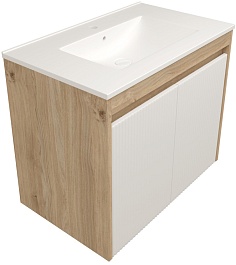 Teymi Тумба с раковиной Netta 75 Волна подвесная дуб/белый – фотография-1