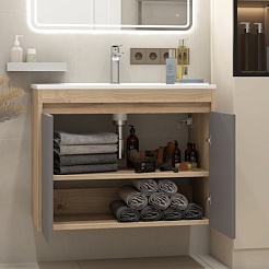 Teymi Тумба с раковиной Netta 80 Волна подвесная дуб/графит – фотография-6