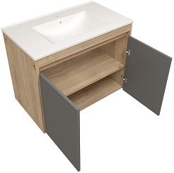 Teymi Тумба с раковиной Netta 80 Волна подвесная дуб/графит – фотография-2