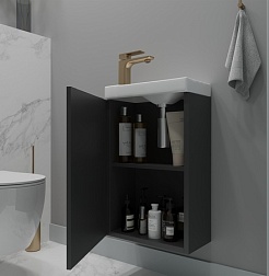 Зов Тумба с раковиной Монови Слим 40 подвесная антрацит – фотография-3