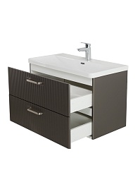 BelBagno Тумба с раковиной Due 80 подвесная Оружейная сталь ручки Матовый атласный никель – фотография-2