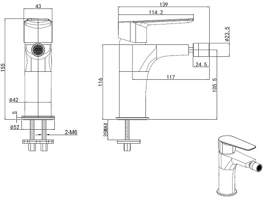 Allen Brau Смеситель для биде Eclipse 2.0 5.E1A10-31 черный матовый – картинка-11