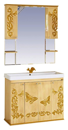 Misty Зеркальный шкаф Бабочка 105 бежевая патина – картинка-7