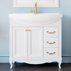ValenHouse Тумба под раковину Эллина 85 белая, фурнитура золото – фотография-1