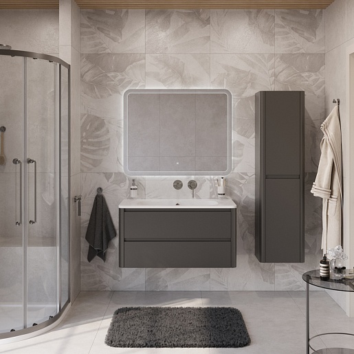 Cezares Тумба с раковиной без отверстия под смеситель Relax 100 подвесная оружейная сталь – картинка-17