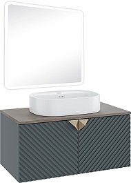 Runo Тумба с раковиной Андорра 85 Nuovo подвесная зеленый графит/дуб коньячный – фотография-8