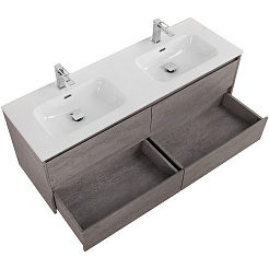 BelBagno Тумба с раковиной Kraft 140 подвесная 4 ящика Cemento Grigio двойная раковина – фотография-4