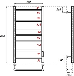 Point Полотенцесушитель электрический Аврора П8 400x800 PN10848B черный – фотография-3