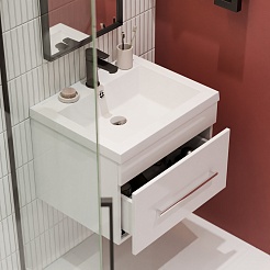 Водолей Тумба с раковиной Элис 58 подвесная 1 ящик белая – фотография-10