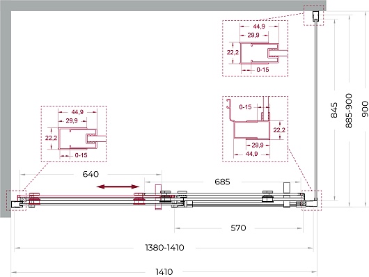 BelBagno Душевой уголок Marino MARINO-2-AH-1-140/90-C-GM 140x90 профиль оружейная сталь стекло прозрачное – фотография-10