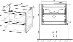 Vincea Тумба с черной кварцевой раковиной Vico 60 подвесная бетон – фотография-6