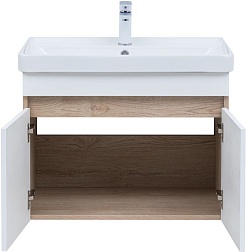 Aquanet Тумба с раковиной Оптима 70 подвесная дуб светлый/белый сатин – фотография-6