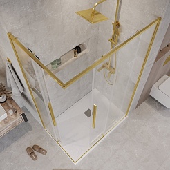 Grossman  Душевой уголок Galaxy 100x90x195 профиль золото сатин стекло прозрачное – фотография-6