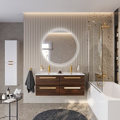 Cezares Тумба с раковиной Eco Cer-N 120 с 4 ящиками орех шоколад софт CZR-8073-120-2 ручки сатиновое золото – фотография-9