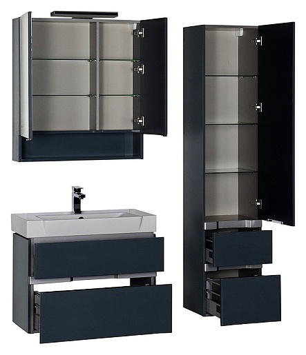 Aquanet Тумба с раковиной Виго 80 сине-серая – картинка-5