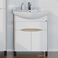 СанТа Тумба под раковину Сатурн 70 1 ящик белая/дуб австралийский – фотография-3