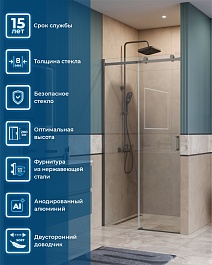 BelBagno Душевая дверь в нишу Soft Close-2 SOFT_CLOSE-2-BF-1-110-C-GM 110x200 профиль оружейная сталь стекло прозрачное – фотография-11