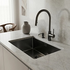 Mixline Мойка подстольный монтаж 53/43 (3,0) выпуск 3 1/2 черный графит НАНО декор – фотография-3