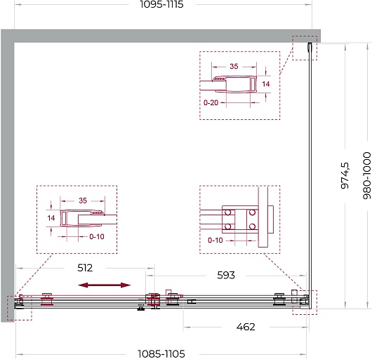 BelBagno Душевой уголок Soft Close-2 SOFT_CLOSE-2-AH-1-110/100-C-GM 110x100 профиль оружейная сталь стекло прозрачное – фотография-12