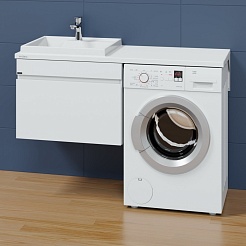 СанТа Мебель для ванной под стиральную машину Марс 130 L 1 ящик подвесная белая – фотография-3