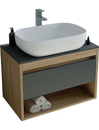 Teymi Тумба с раковиной Ritta 65 дуб эврика/графит матовый подвесная T60524 раковина T50202 – фотография-1