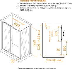 RGW Душевой уголок Passage PA-74 (PA-14 + Z-050-2) 140x80 профиль хром стекло прозрачное – фотография-3