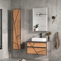 Equil Шкаф пенал Ferro 36 L подвесной лен антрацит/дуб мадера – фотография-5