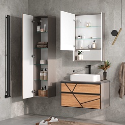 Equil Тумба под раковину Ferro 80 2 ящика подвесная лен антрацит/дуб мадера – фотография-9