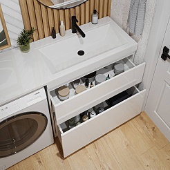 Vivon Тумба под раковину под стиральную машину Donna 150 2 ящика напольная белый глянец – фотография-14