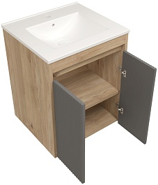 Teymi Тумба с раковиной Netta 50 Волна подвесная дуб/графит – фотография-2