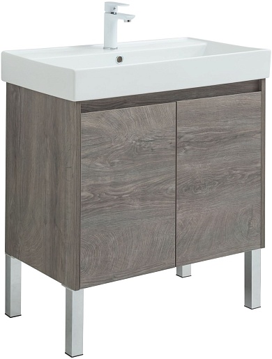 Aquanet Тумба с раковиной Nova Lite 75 2 дверцы подвесная дуб рошелье – картинка-11