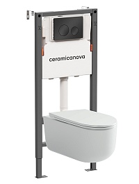 Ceramicanova Подвесной унитаз Ulma Rimless с системой инсталляции Balance кнопка Circle черный матовый – фотография-1