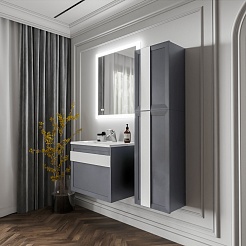 Бриклаер Мебель для ванной Берлин 70 оникс серый с белой ручкой – фотография-3