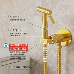 Paini Смеситель для биде с гигиеническим душем Castello CAPJ442R встраиваемый, рашированное золото – фотография-2