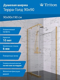 Triton Душевой уголок Терра-Голд 90x90 стекло прозрачное профиль золото – фотография-13