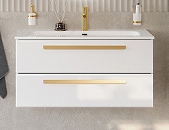 Cezares Тумба с раковиной Eco Cer-N 100 bianco opaco CZR-8073-100 ручки сатиновое золото – фотография-1