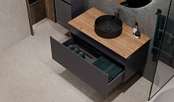 Jorno Тумба под раковину Cossety 100 подвесная антрацит/дуб Крафт золотой – фотография-3