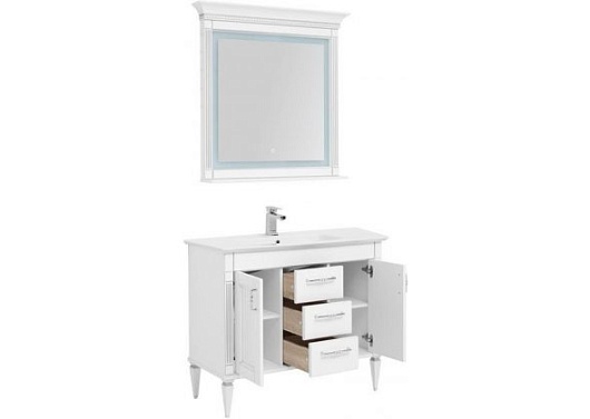 Aquanet Тумба с раковиной Селена 105 (3 ящика, 2 дверцы), белая/патина серебро – картинка-3