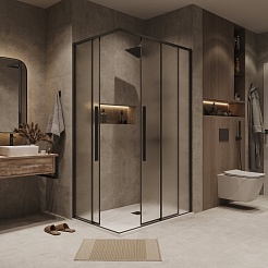 Grossman  Душевой уголок Galaxy 100x70x195 профиль черный матовый стекло шиншилла – фотография-4