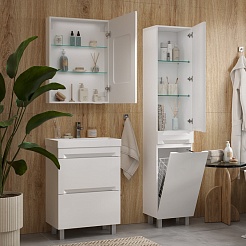 Equil Шкаф пенал Corner 40 с корзиной напольный белый – фотография-3