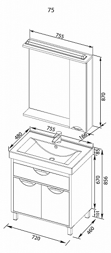 Aquanet Зеркальный шкаф "Гретта 75" светлый дуб – фотография-10
