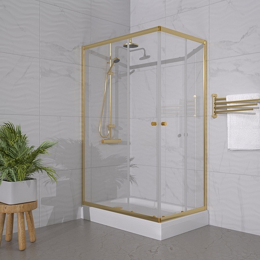 Triton Душевой уголок Вента-Голд 120x80 стекло прозрачное профиль золото с поддоном – фотография-6