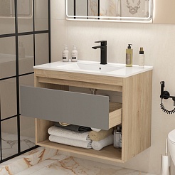 Teymi Тумба с раковиной Vitra 80 подвесная дуб/графит – фотография-5